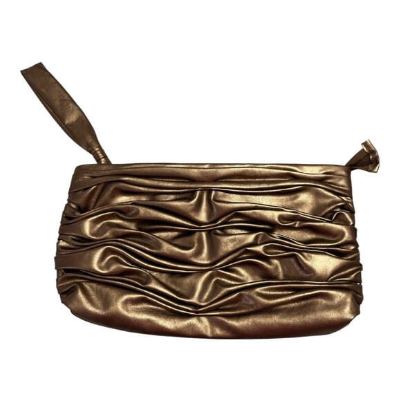 Elizabeth Arden Metallic Bronze Ruched Wristlet Clutch – Faux Leather - Picture 1 of 3